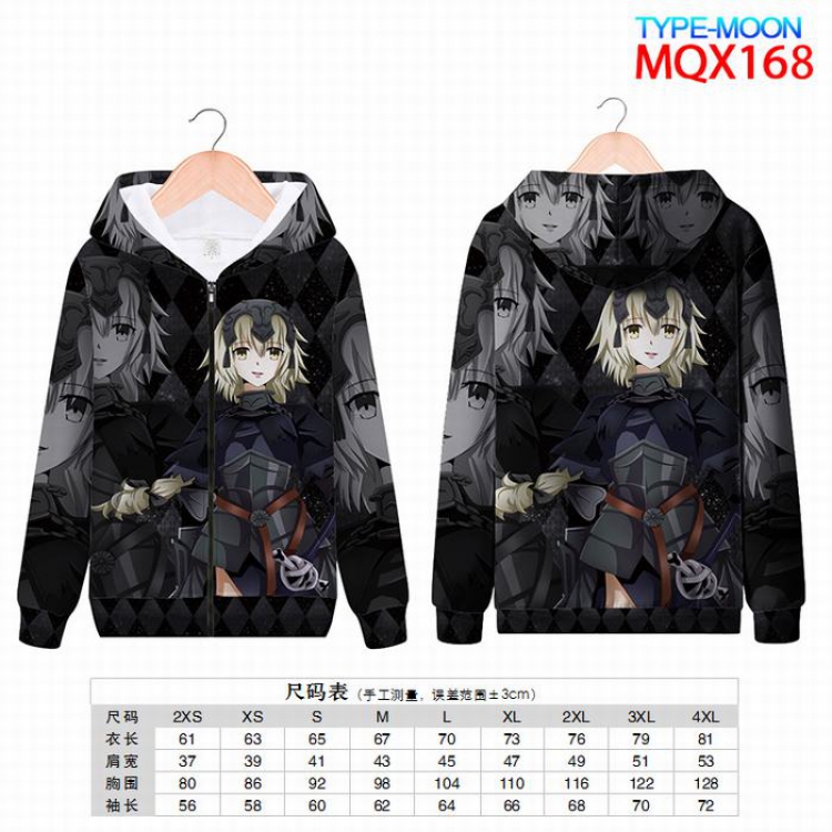 Fate stay night Full color zipper hooded Patch pocket Coat Hoodie 9 sizes from XXS to 4XL MQX168
