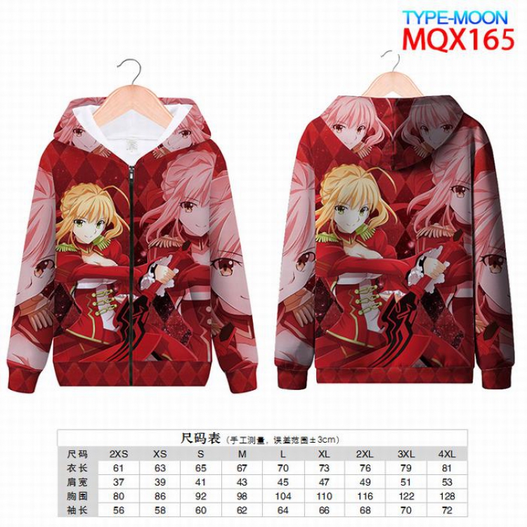 Fate stay night Full color zipper hooded Patch pocket Coat Hoodie 9 sizes from XXS to 4XL MQX165