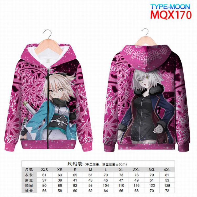 Fate stay night Full color zipper hooded Patch pocket Coat Hoodie 9 sizes from XXS to 4XL MQX170