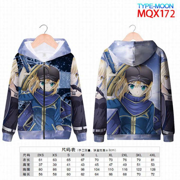 Fate stay night Full color zipper hooded Patch pocket Coat Hoodie 9 sizes from XXS to 4XL MQX172