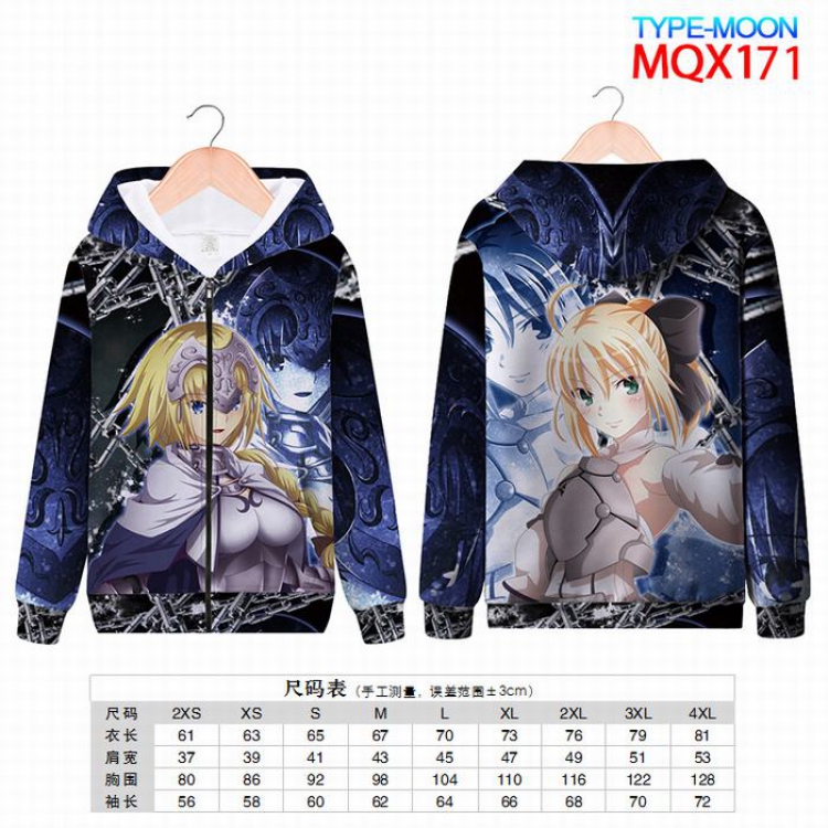 Fate stay night Full color zipper hooded Patch pocket Coat Hoodie 9 sizes from XXS to 4XL MQX171