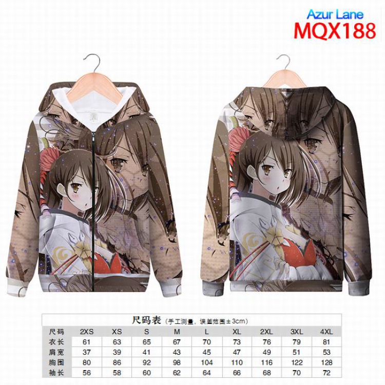 Azur Lane Full color zipper hooded Patch pocket Coat Hoodie 9 sizes from XXS to 4XL MQX188