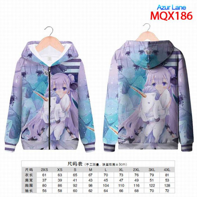 Azur Lane Full color zipper hooded Patch pocket Coat Hoodie 9 sizes from XXS to 4XL MQX186