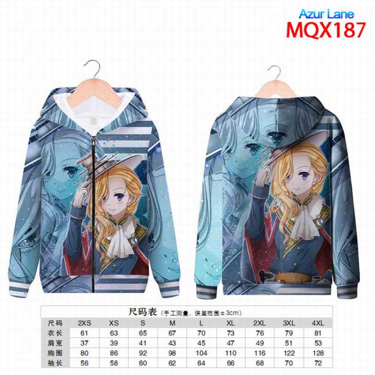 Azur Lane Full color zipper hooded Patch pocket Coat Hoodie 9 sizes from XXS to 4XL MQX187