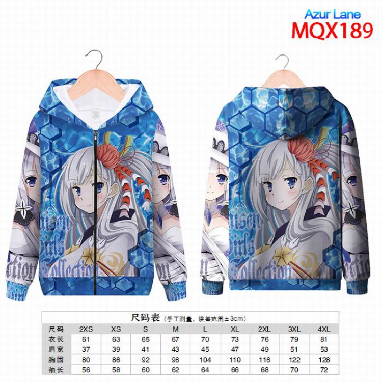 Azur Lane Full color zipper hooded Patch pocket Coat Hoodie 9 sizes from XXS to 4XL MQX189