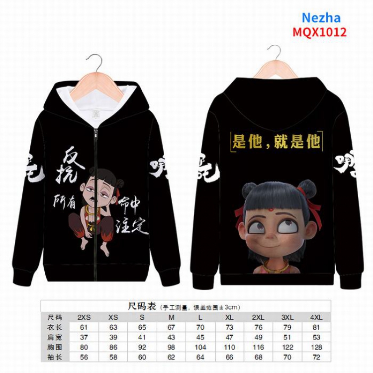 Nezha Full color zipper hooded Patch pocket Coat Hoodie 9 sizes from XXS to 4XL MQX1012