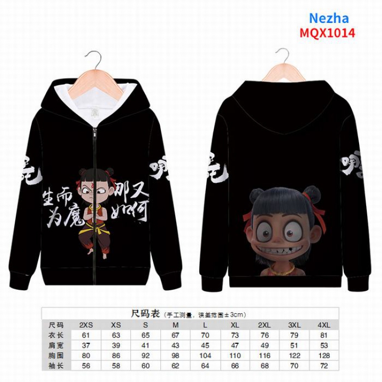 Nezha Full color zipper hooded Patch pocket Coat Hoodie 9 sizes from XXS to 4XL MQX1014
