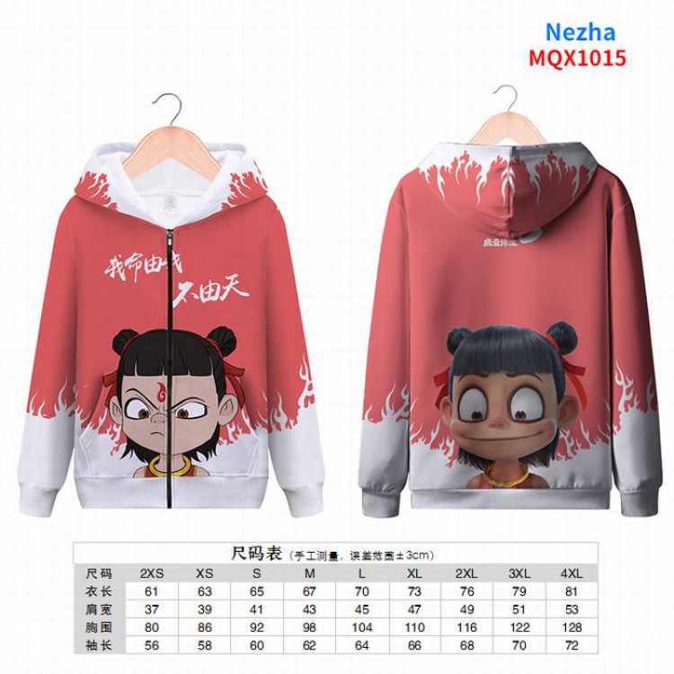 Nezha Full color zipper hooded Patch pocket Coat Hoodie 9 sizes from XXS to 4XL MQX1015