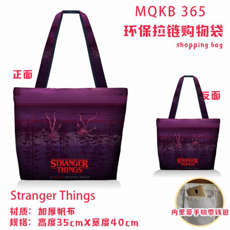 Stranger Things Full color green zipper shopping bag shoulder bag MQKB365