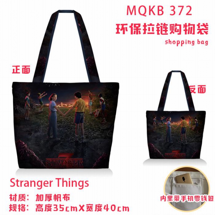 Stranger Things Full color green zipper shopping bag shoulder bag MQKB372