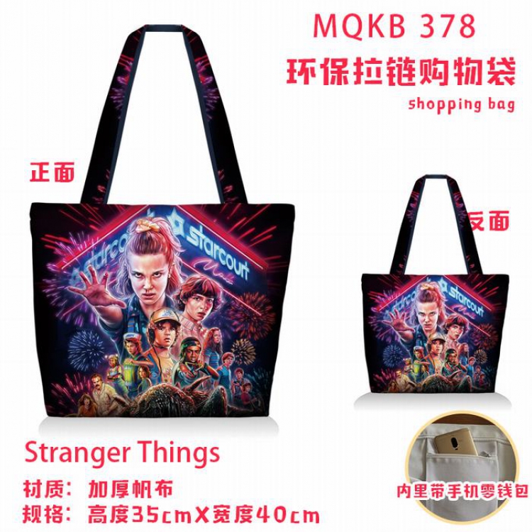 Stranger Things Full color green zipper shopping bag shoulder bag MQKB378