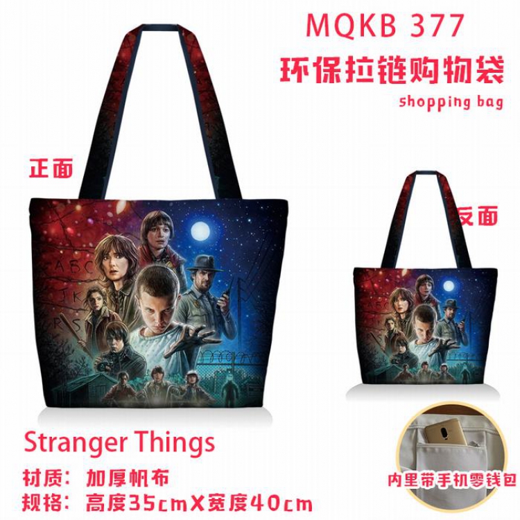 Stranger Things Full color green zipper shopping bag shoulder bag MQKB377