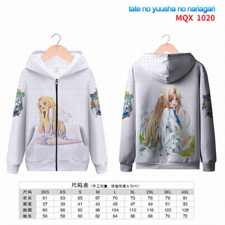 Tate no yuusha no nariagari Full color zipper hooded Patch pocket Coat Hoodie 9 sizes from XXS to 4XL MQX1020