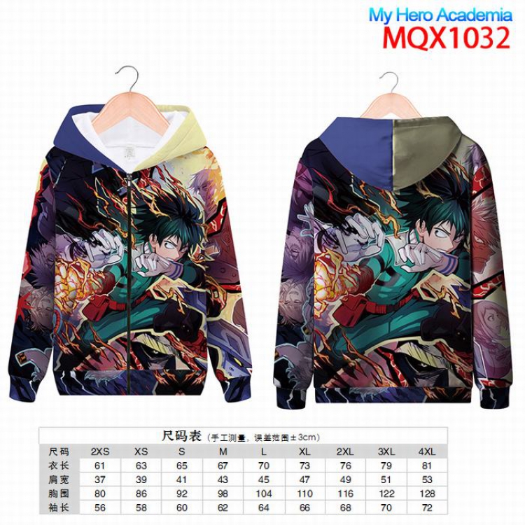 My Hero Academia Full color zipper hooded Patch pocket Coat Hoodie 9 sizes from XXS to 4XL MQX1032