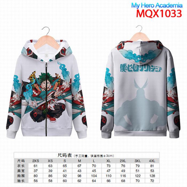 My Hero Academia Full color zipper hooded Patch pocket Coat Hoodie 9 sizes from XXS to 4XL MQX1003