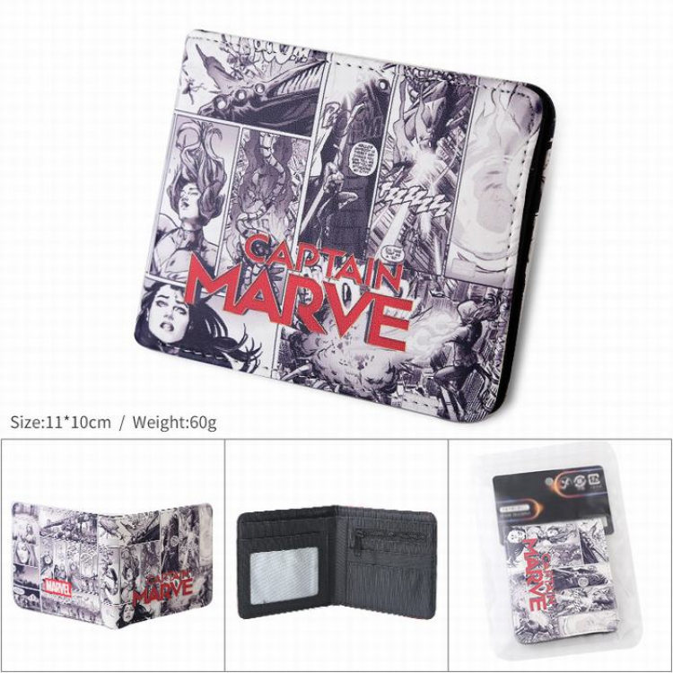 Marvel captain comic book PU full color silk screen two fold short card bag wallet purse