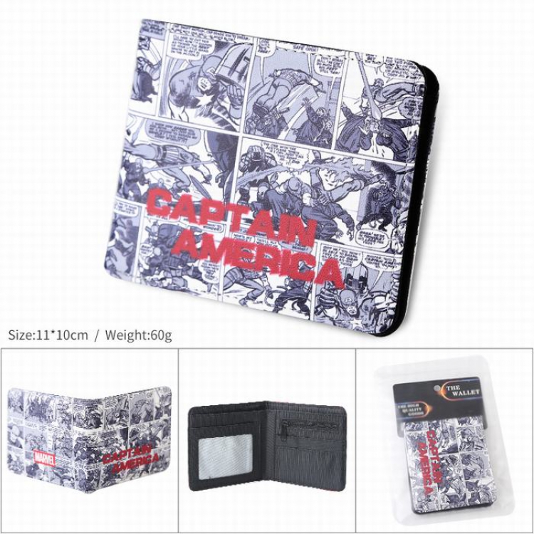 Marvel Captain America comic book PU full color silk screen two fold short card bag wallet purse
