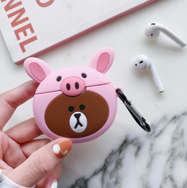 Powder pig bear Anime cartoon around Stereo card Deduction airpods Apple Wireless Headset PP Bagged price for 2 pcs