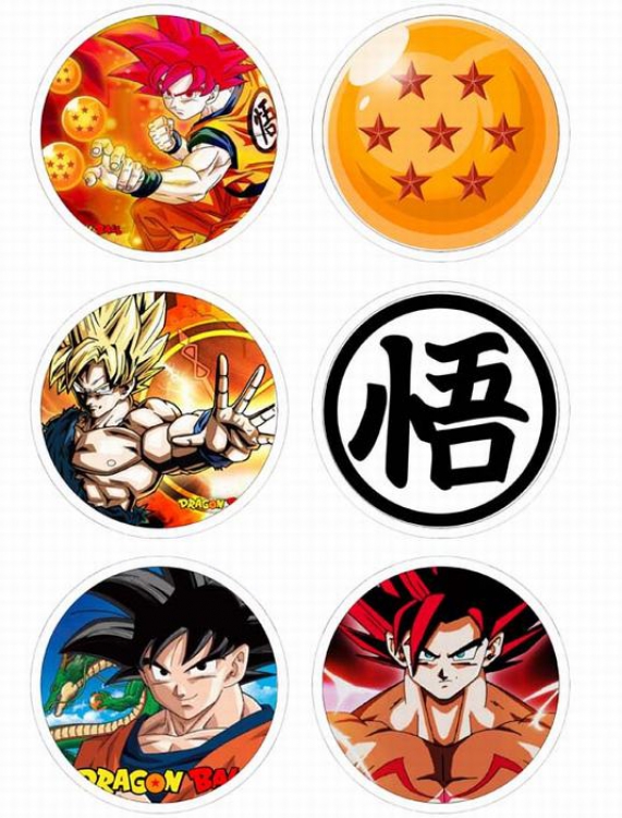 Dragon Ball-2 Anime tinplate bright film badge round cloth brooch a set of six 75MM