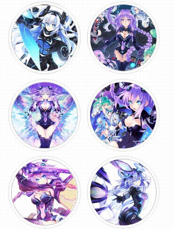 Hyperdimension Neptunia Anime tinplate bright film badge round cloth brooch a set of six 75MM