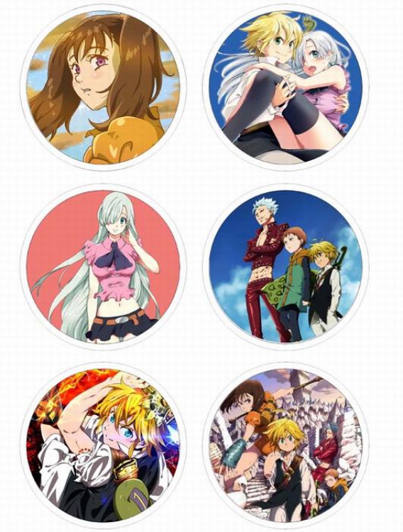 The Seven Deadly Sin Anime tinplate bright film badge round cloth brooch a set of six 75MM