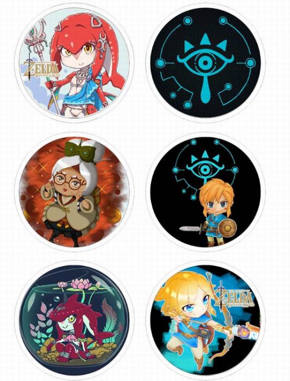 The Legend of Zelda-1 Anime tinplate bright film badge round cloth brooch a set of six 75MM