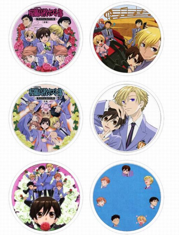 Host Club Anime tinplate bright film badge round cloth brooch a set of six 75MM