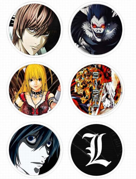 Death Note Anime tinplate bright film badge round cloth brooch a set of six 75MM