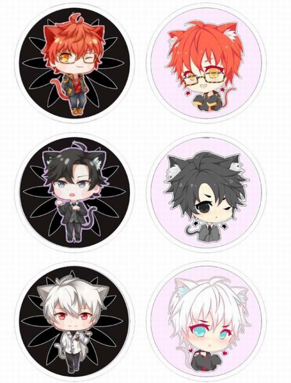 Mystic Messenger-1 Anime tinplate bright film badge round cloth brooch a set of six 75MM