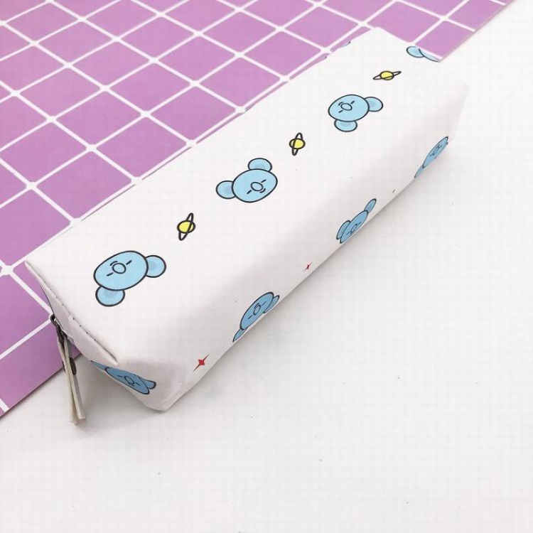 BTS Blue Bear PU Printing student stationery box stationery bag storage bag purse 18X5X5CM 45G price for 2 pcs