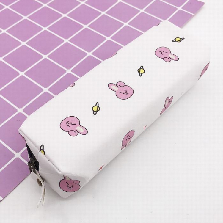 BTS Pink Rabbit PU Printing student stationery box stationery bag storage bag purse 18X5X5CM 45G price for 2 pcs