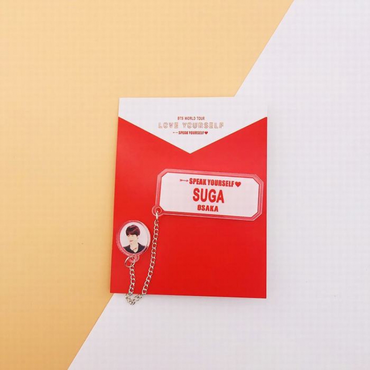 BTS SUGA The same paragraph badge brooch hanging chain pendant ornaments price for 2 pcs 7.5X9.5CM 12G