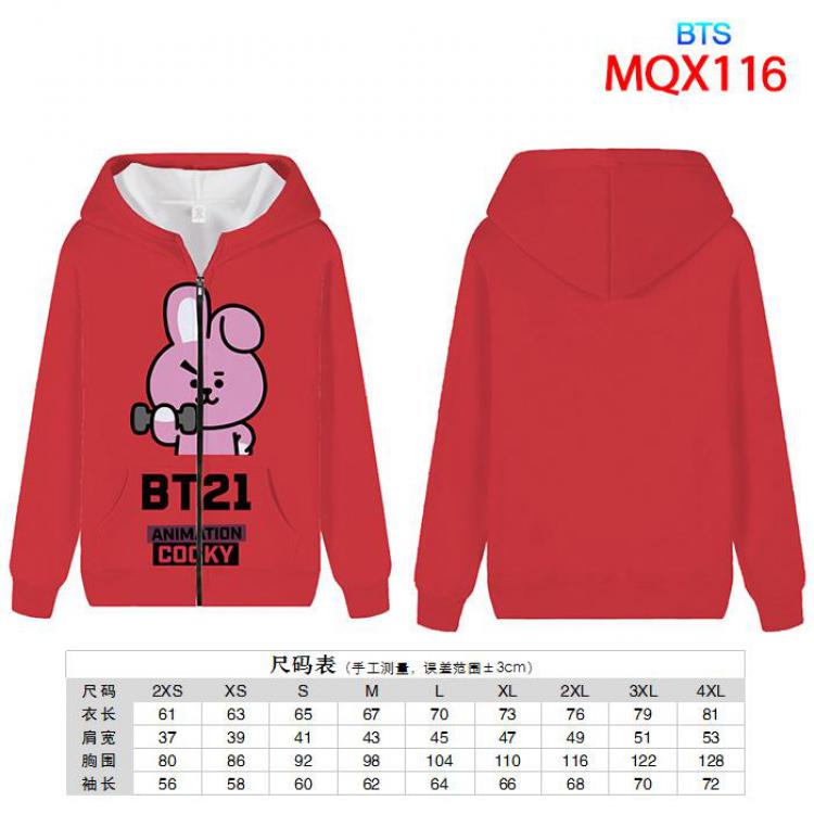 BTS BT21 Full color zipper hooded Patch pocket Coat Hoodie 9 sizes from XXS to 4XL MQX116