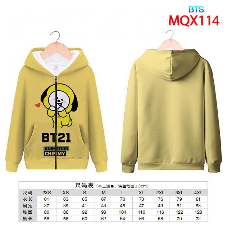 BTS BT21 Full color zipper hooded Patch pocket Coat Hoodie 9 sizes from XXS to 4XL MQX114