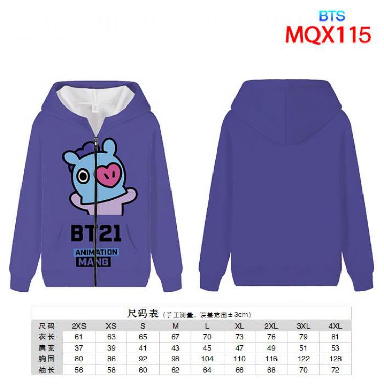 BTS BT21 Full color zipper hooded Patch pocket Coat Hoodie 9 sizes from XXS to 4XL MQX115