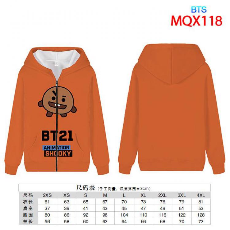 BTS BT21 Full color zipper hooded Patch pocket Coat Hoodie 9 sizes from XXS to 4XL MQX118