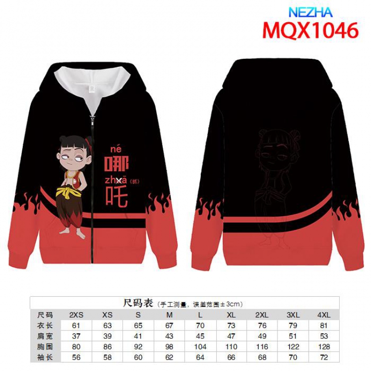 Ne Zha Full color zipper hooded Patch pocket Coat Hoodie 9 sizes from XXS to 4XL MQX1046