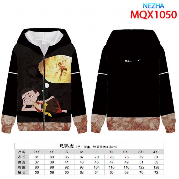 Ne Zha Full color zipper hooded Patch pocket Coat Hoodie 9 sizes from XXS to 4XL MQX1050