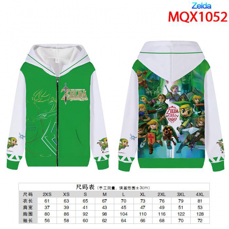 The Legend of Zelda Full color zipper hooded Patch pocket Coat Hoodie 9 sizes from XXS to 4XL MQX1052