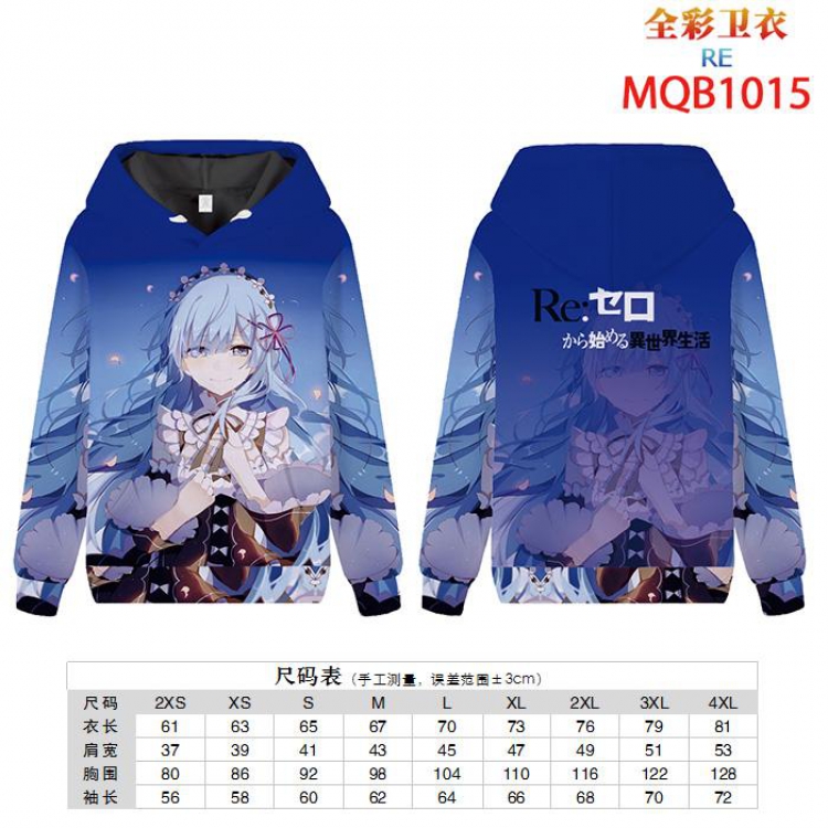 Re:Zero kara Hajimeru Isekai Seikatsu Full color zipper hooded Patch pocket Coat Hoodie 9 sizes from XXS to 4XL MQB1015