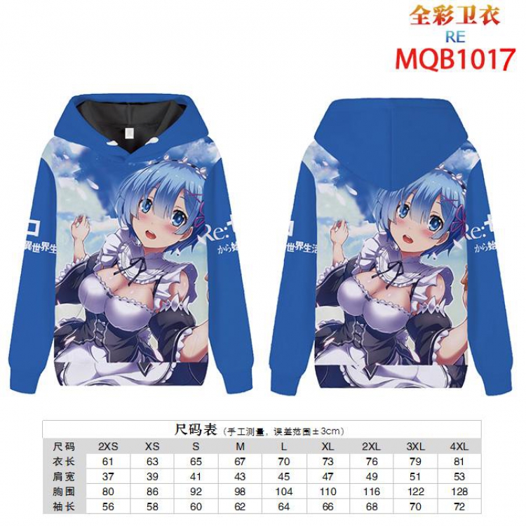 Re:Zero kara Hajimeru Isekai Seikatsu Full color zipper hooded Patch pocket Coat Hoodie 9 sizes from XXS to 4XL MQB1017