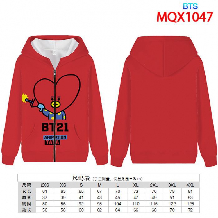 BTS Full color zipper hooded Patch pocket Coat Hoodie 9 sizes from XXS to 4XL MQX1047