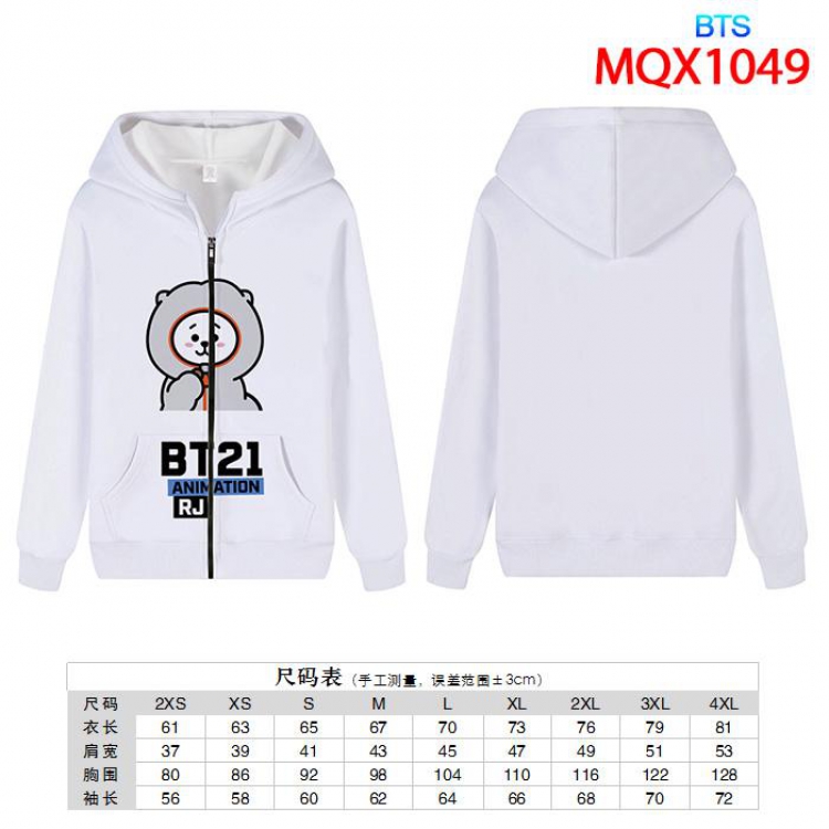 BTS Full color zipper hooded Patch pocket Coat Hoodie 9 sizes from XXS to 4XL MQX1049