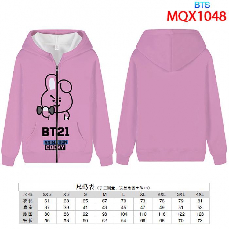 BTS Full color zipper hooded Patch pocket Coat Hoodie 9 sizes from XXS to 4XL MQX1048