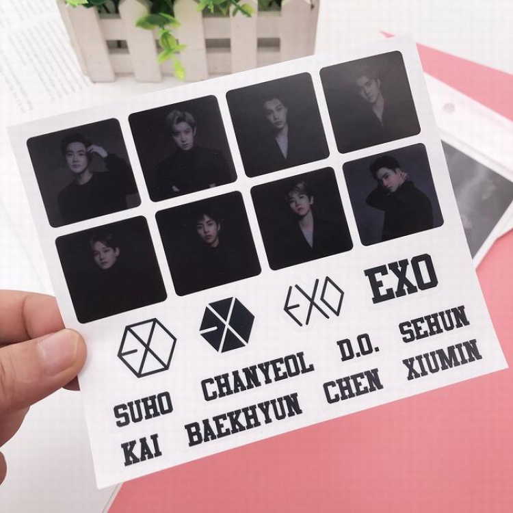 EXO Korean star Sticker transparent stickers a set of eight 12X14CM 10G price for 10 pcs