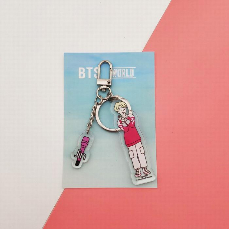 BTS  JIN Cartoon keychain WORLD Key ring pendant 7.5X11CM 20G price for 5 pcs