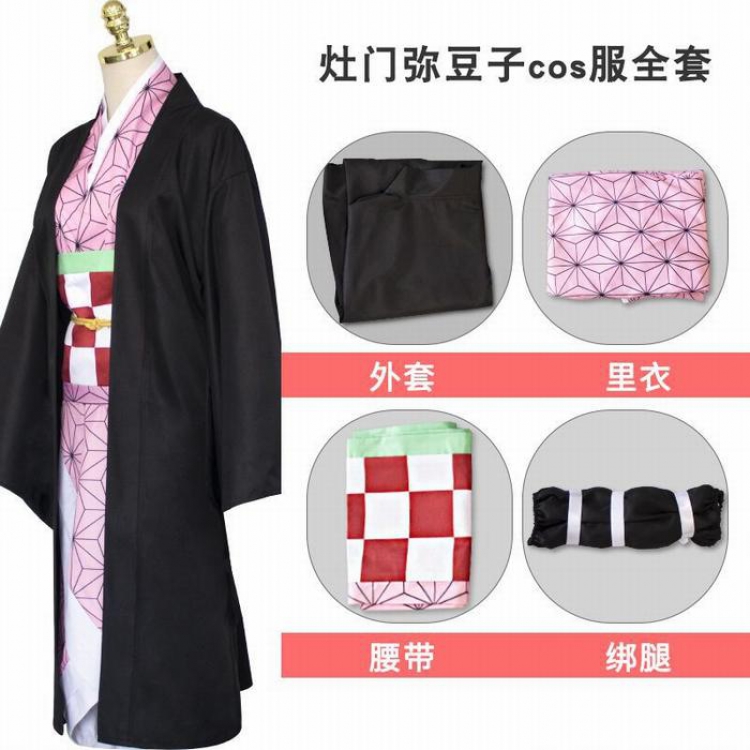 Demon Slayer Kimets Kamado Nezuko cospaly Full set of clothing uniforms 4 sizes from S to XL