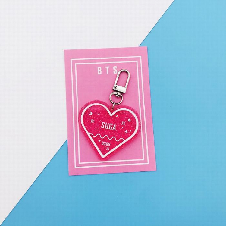 BTS SUGA Heart-shaped glitter key ring pendant 7.5X5.5CM 12G price for 5 pcs