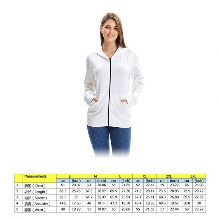 Autumn and winter fashion sweater white zipper hooded Patch pocket Coat Hoodie 6 sizes from S to 3XL