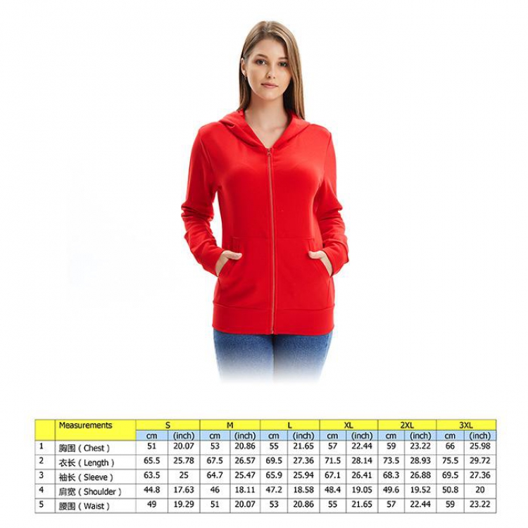 Autumn and winter fashion sweater red zipper hooded Patch pocket Coat Hoodie 6 sizes from S to 3XL